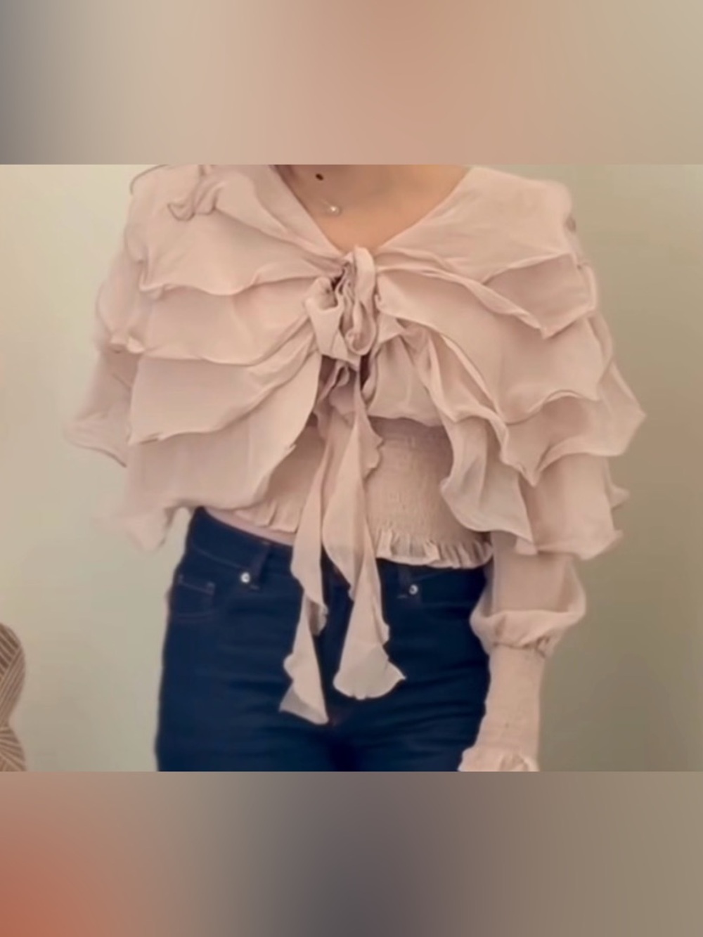Women's Blush Ruffle Tie-Front Blouse